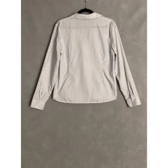 Anne Klein Button-Up Top Women's Large Long Sleeve Pin-Stripe - Picture 4 of 7